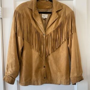 VAKKO Suede Fringe Leather Jacket Vintage, Padded Shoulders Medium